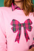 SSYS Roslyn Tartan Applique Bow Sweater In Pink