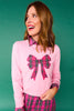SSYS Roslyn Tartan Applique Bow Sweater In Pink