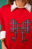 SSYS Roslyn Tartan Applique Bow Sweater In Red