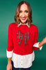 SSYS Roslyn Tartan Applique Bow Sweater In Red