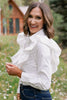 SSYS Finley Long Sleeve Ruffle Detail Top In White
