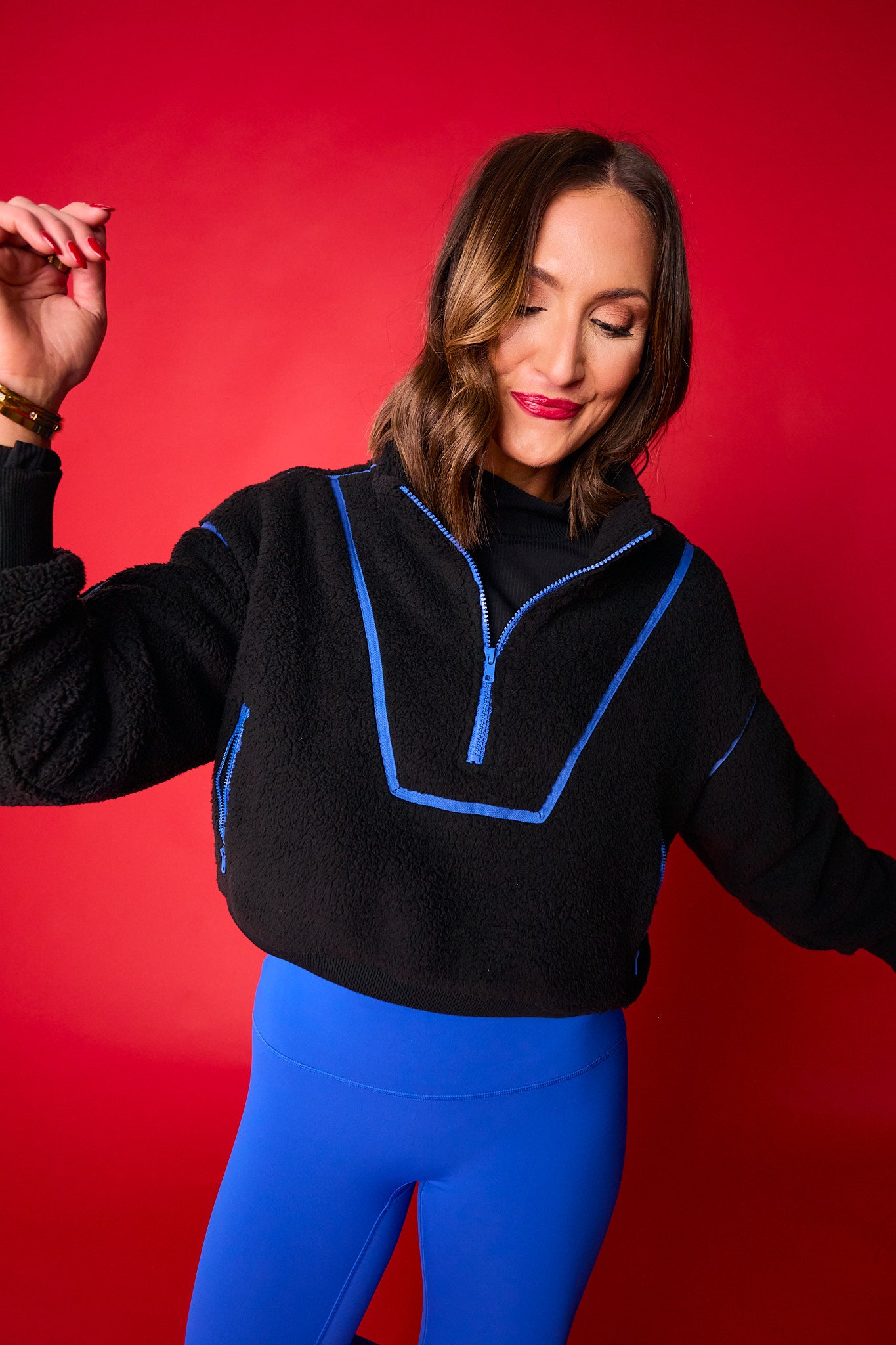 SSYS Clayton Sherpa Contrast Trim Quarter Zip Pullover In Black