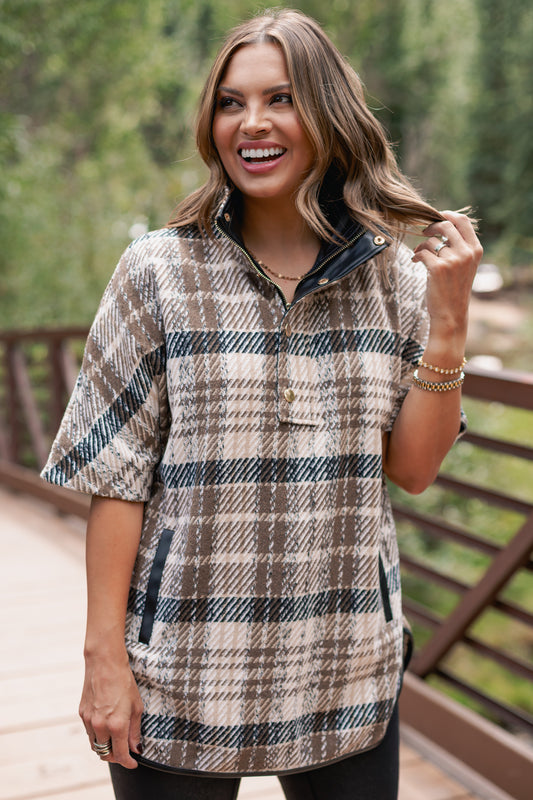 SSYS Fiora Plaid Cape Coat In Brown