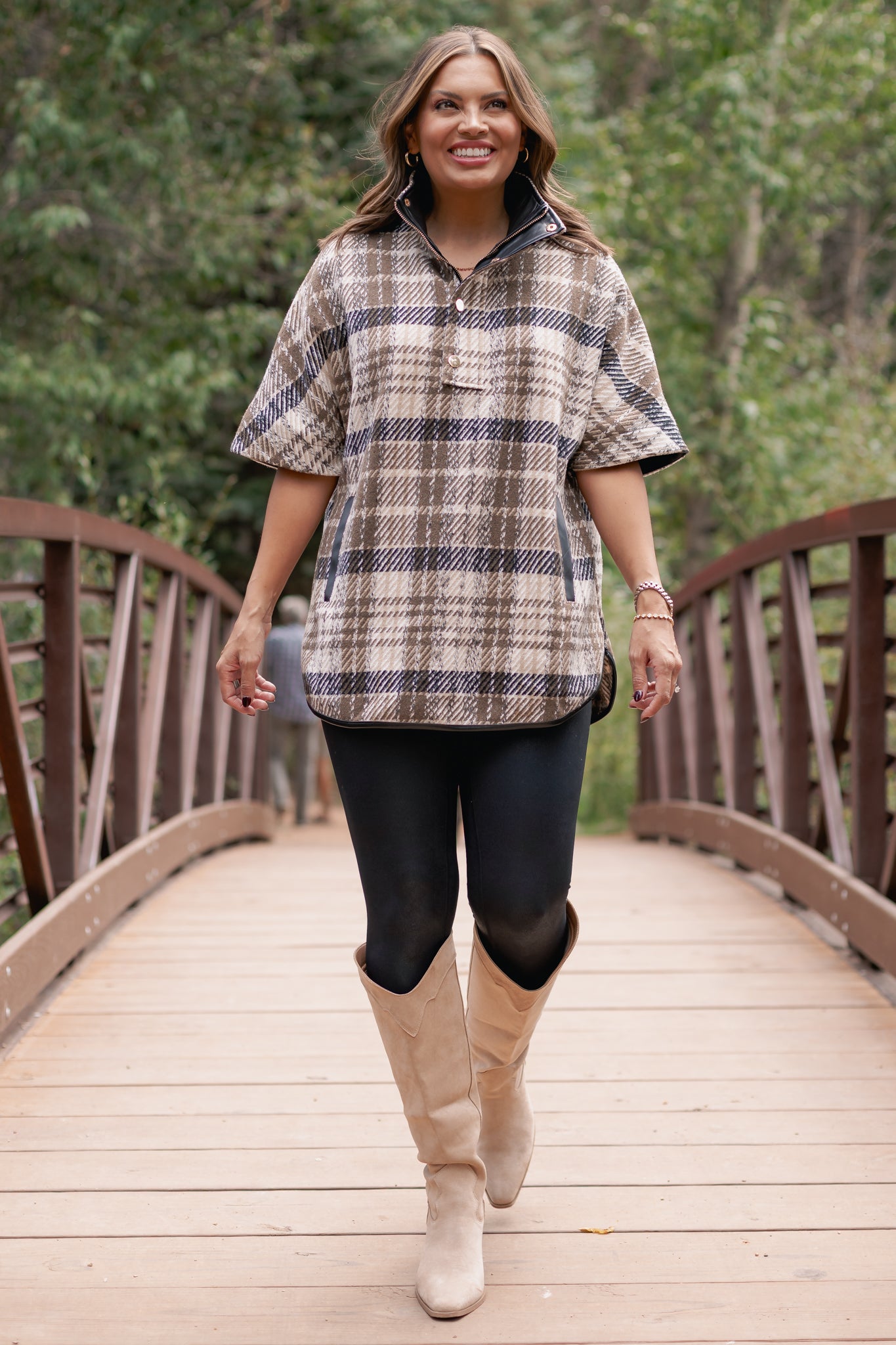 SSYS Fiora Plaid Cape Coat In Brown