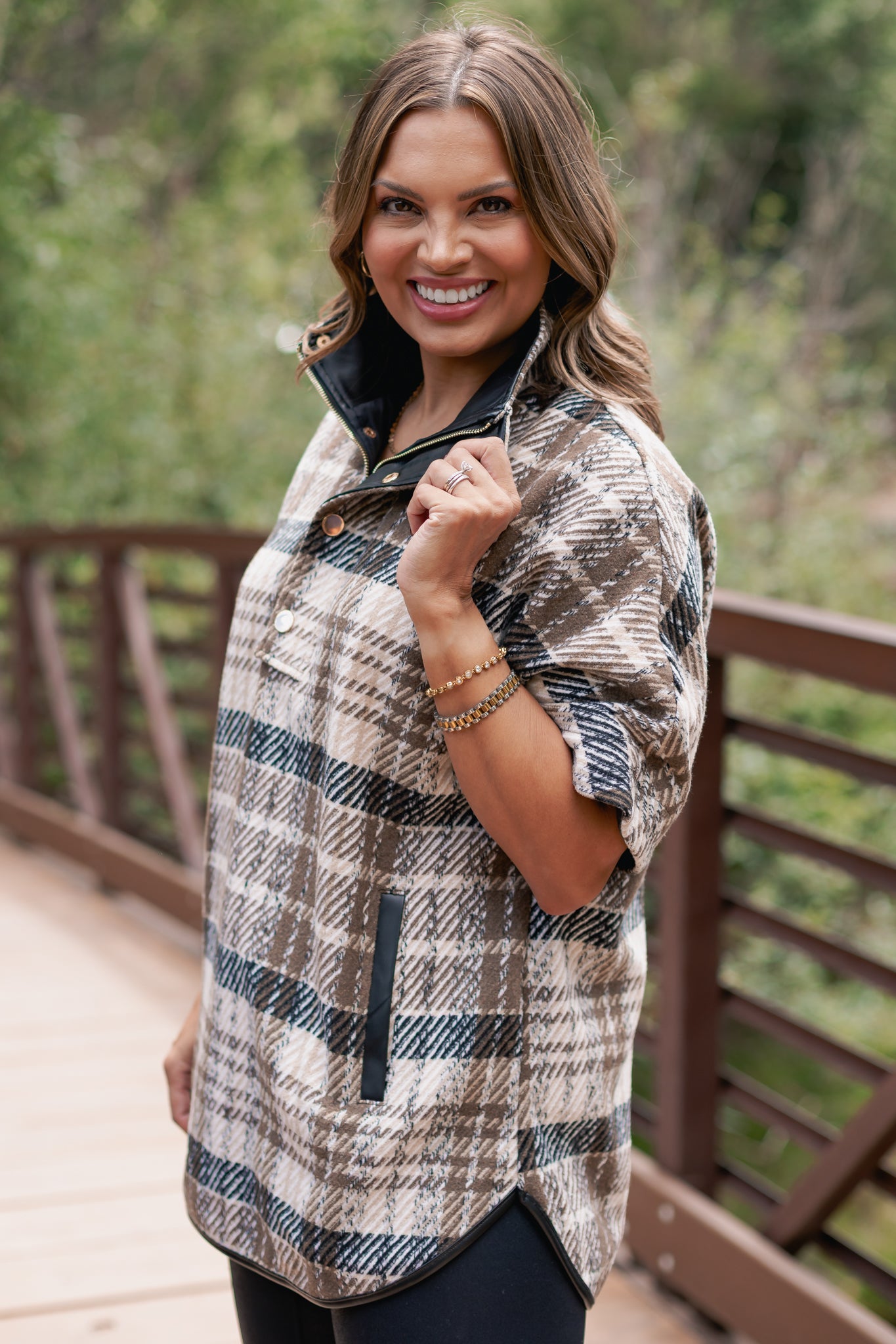 SSYS Fiora Plaid Cape Coat In Brown