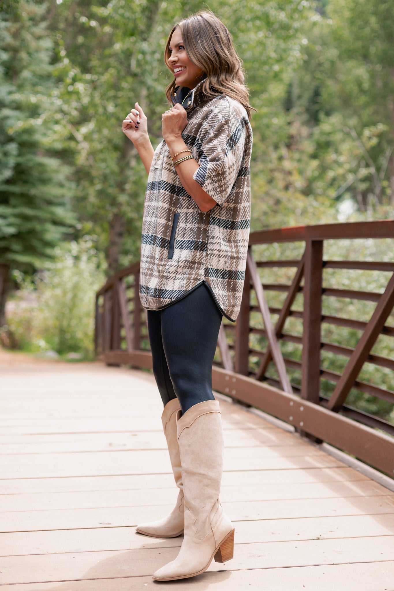 SSYS Fiora Plaid Cape Coat In Brown