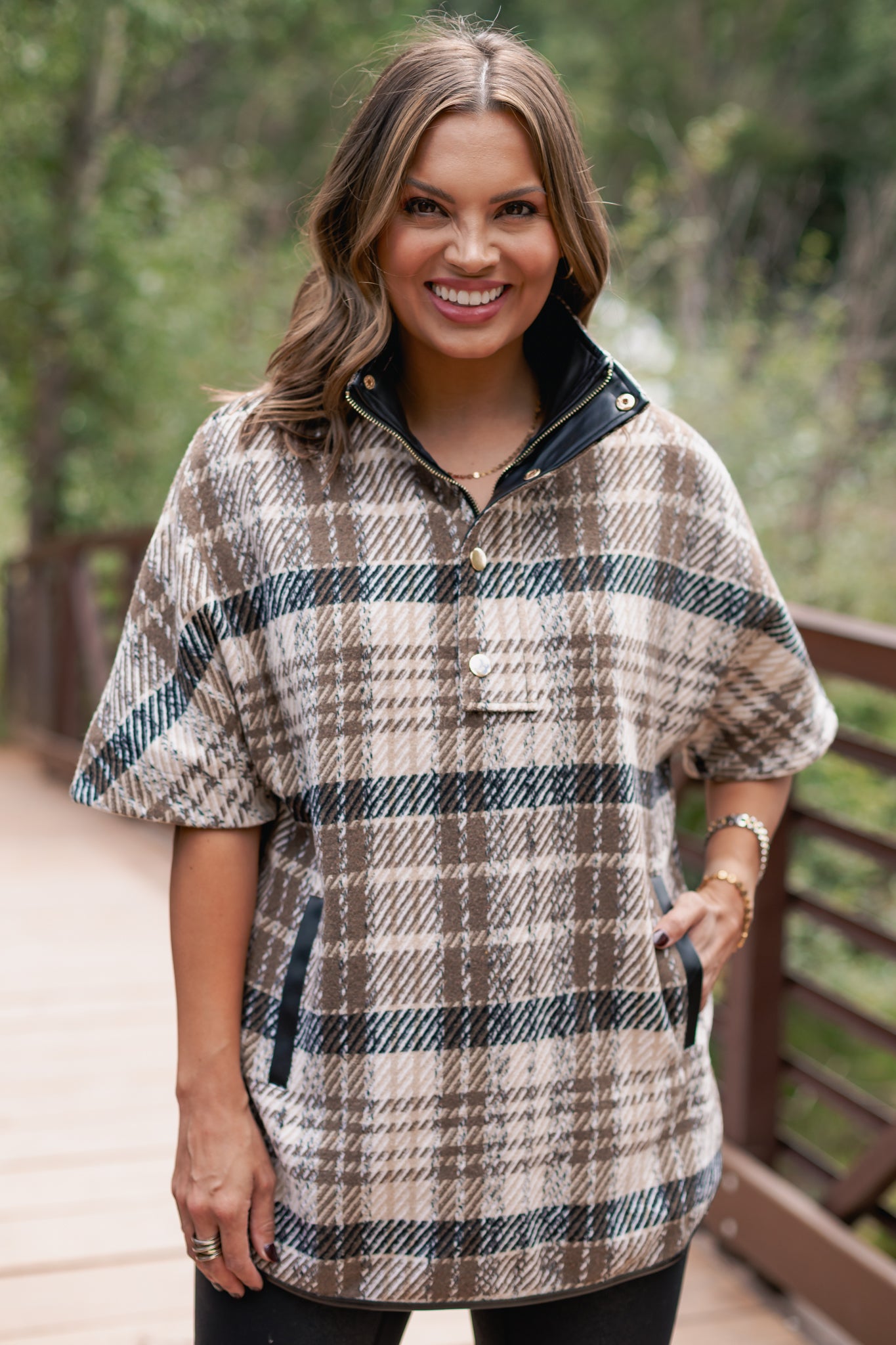 SSYS Fiora Plaid Cape Coat In Brown