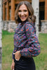 SSYS Marlow Ruffle Collar Blouse with Contrast Piping In Plum Botanical