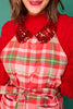 SSYS Hostess Apron with Red Sequin Collar In Red Tartan