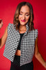 SSYS Amara Cropped Vest With Ruffle Trim In Black and White Houndstooth