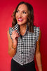 SSYS Amara Cropped Vest With Ruffle Trim In Black and White Houndstooth