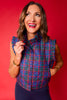 SSYS Amara Cropped Vest With Ruffle Trim In Navy Tartan