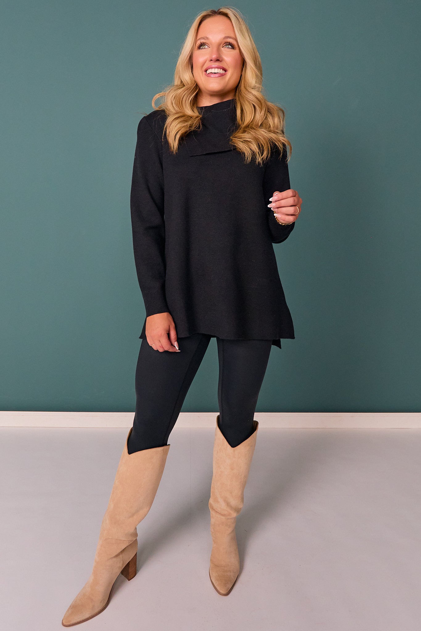 SSYS Odessa Bandana Neck Tunic Sweater In Black