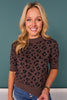 SSYS Verena Short Sleeve Spotted Animal Print Sweater In Brown