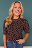 SSYS Verena Short Sleeve Spotted Animal Print Sweater In Brown