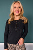SSYS Cece Knit Long Sleeve Top With Gold Button Detail In Black
