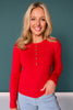 SSYS Cece Knit Long Sleeve Top With Gold Button Detail In Red