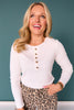 SSYS Cece Knit Long Sleeve Top With Gold Button Detail In White
