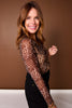 SSYS Kinley Long Sleeve V Neck Mesh Top With Buttons In Animal