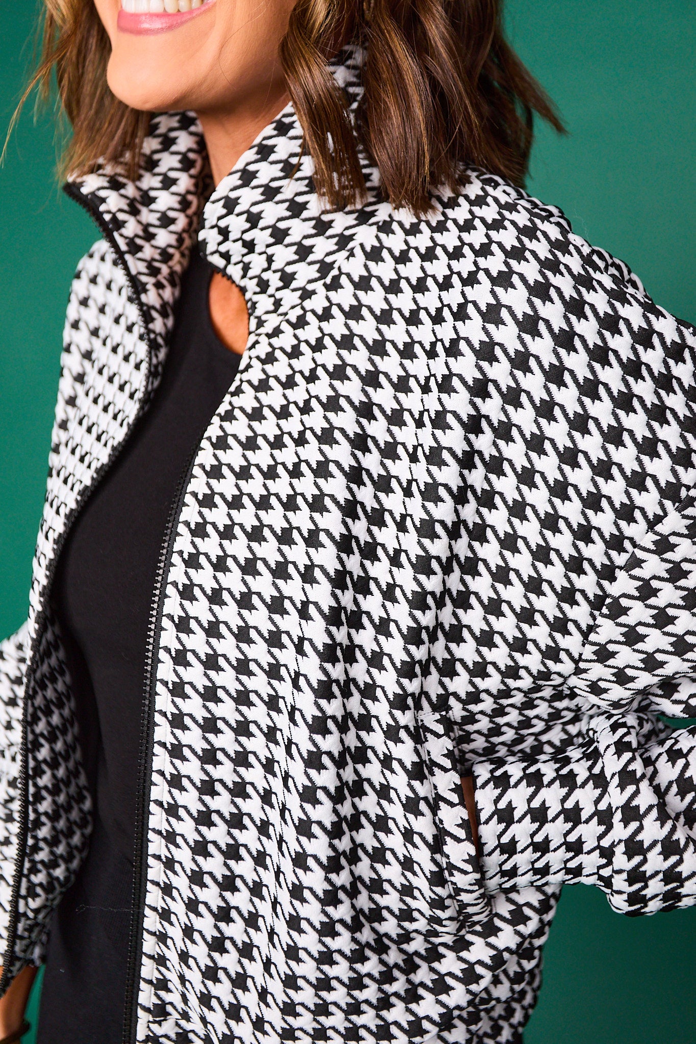 SSYS Edie Bomber Jacket In Black Houndstooth