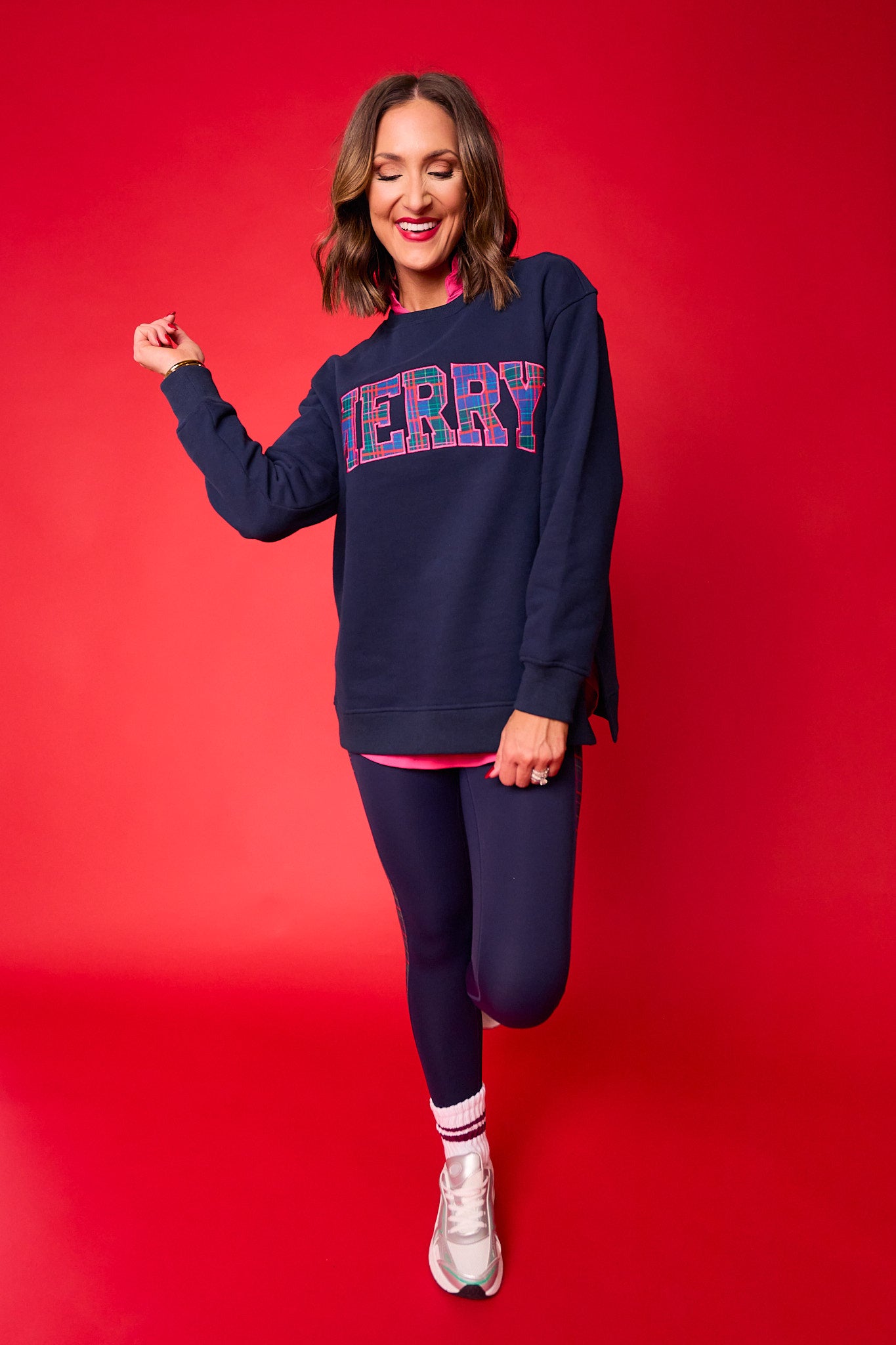 SSYS Merry Sweatshirt In Navy Tartan