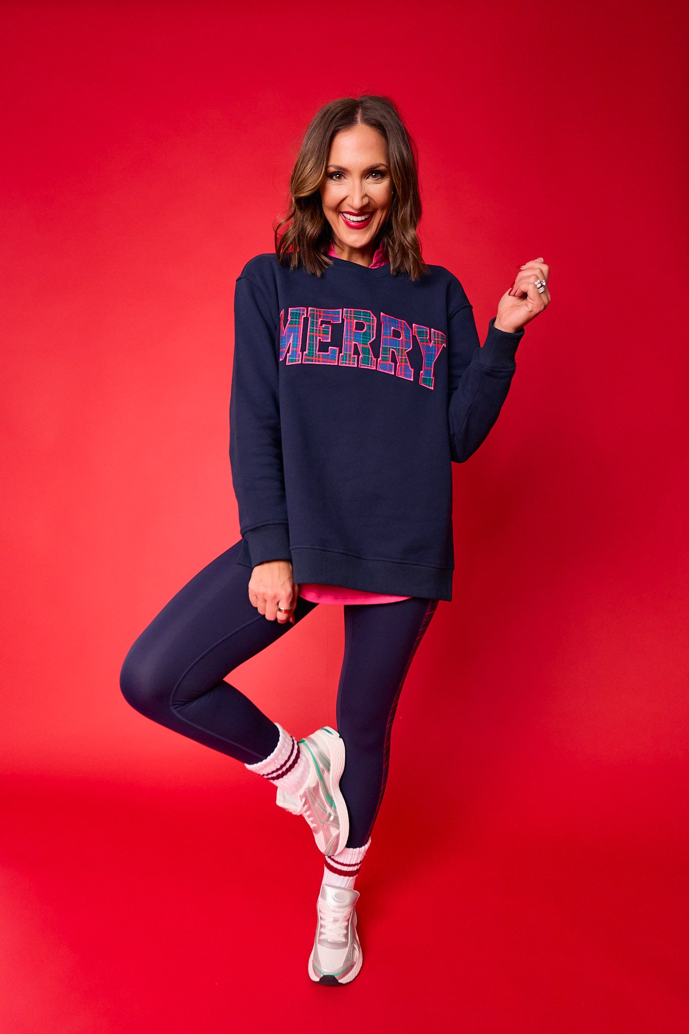 SSYS Merry Sweatshirt In Navy Tartan