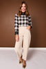 SSYS Farah Plaid Flannel Long Sleeve Mock Neck Top with Leather Trim In Black