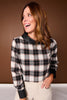 SSYS Farah Plaid Flannel Long Sleeve Mock Neck Top with Leather Trim In Black