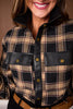 SSYS Signature Flannel Cropped Shacket With Leather Trim In Brown Plaid