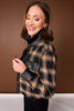 SSYS Signature Flannel Cropped Shacket With Leather Trim In Brown Plaid