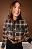 SSYS Signature Flannel Cropped Shacket With Leather Trim In Brown Plaid