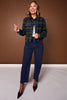SSYS Signature Flannel Cropped Shacket With Leather Trim In Navy Plaid