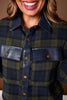 SSYS Signature Flannel Cropped Shacket With Leather Trim In Navy Plaid