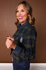 SSYS Signature Flannel Cropped Shacket With Leather Trim In Navy Plaid