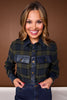 SSYS Signature Flannel Cropped Shacket With Leather Trim In Navy Plaid