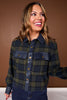 SSYS Signature Flannel Cropped Shacket With Leather Trim In Navy Plaid