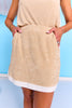 SSYS Terry Inset Stripe Skirt In Taupe