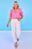 SSYS Short Sleeve Gemma Peter Pan Collared Top In Bright Pink