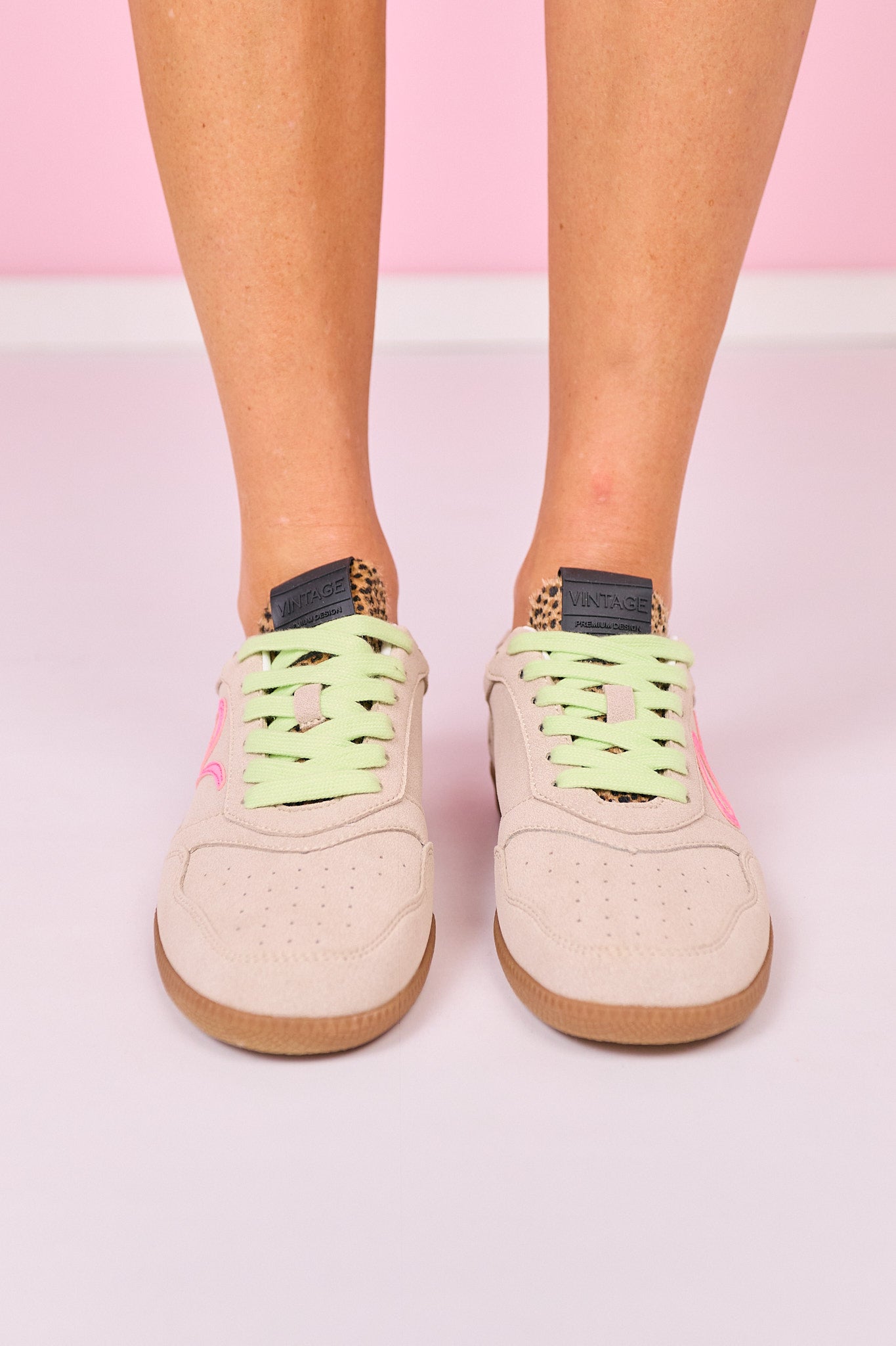 Vintage Havana Taupe and Neon Contrast Sneakers
