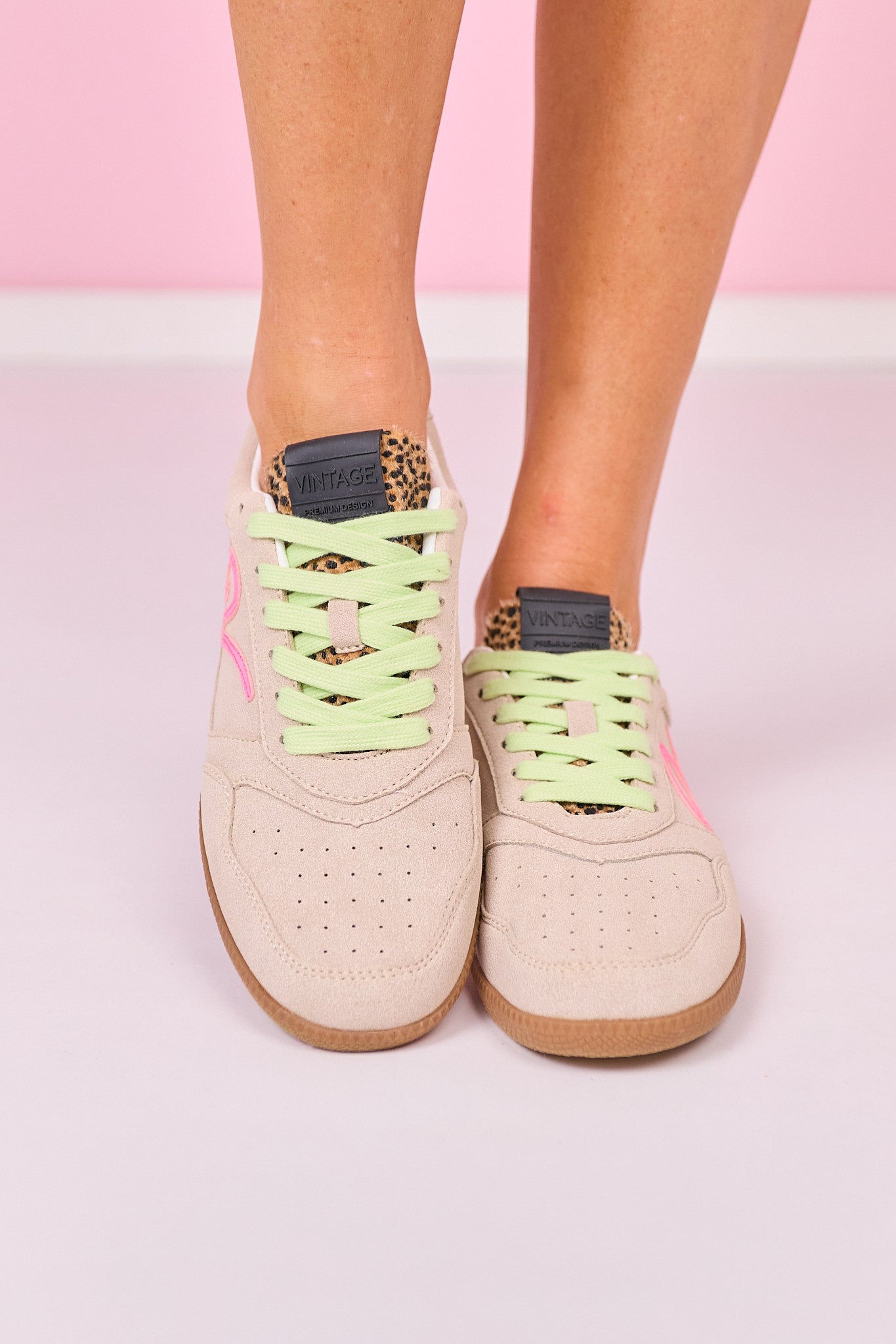Vintage Havana Taupe and Neon Contrast Sneakers
