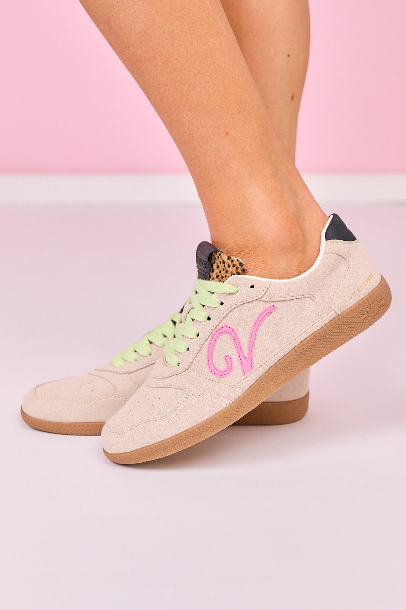 Vintage Havana Taupe and Neon Contrast Sneakers