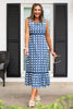 SSYS Kenna Bow Shoulder Strap Ruffle Bottom Maxi Dress in Navy Cane