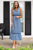 SSYS Kenna Bow Shoulder Strap Ruffle Bottom Maxi Dress in Navy Cane