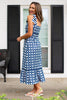SSYS Kenna Bow Shoulder Strap Ruffle Bottom Maxi Dress in Navy Cane