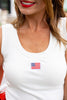 SSYS Signature U Line Built In Bra Tank Top In White with Flag Embellishment