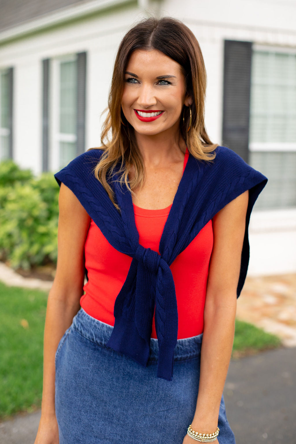 SSYS Polly Over The Shoulder Cable Knit Sweater In Navy
