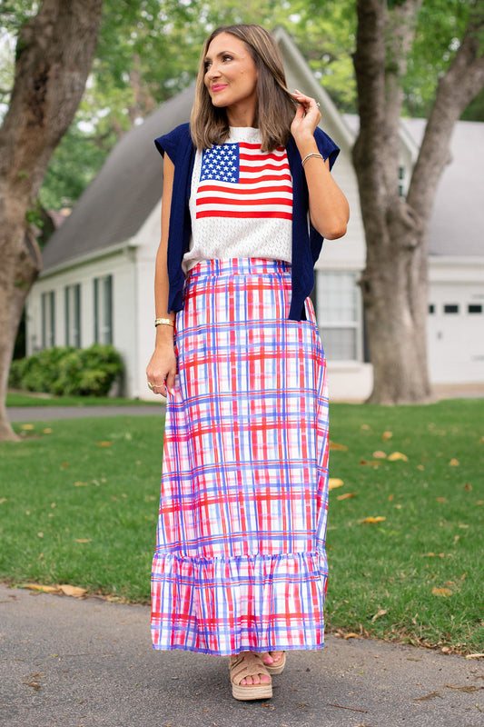 SSYS Daisy One Tier Satin Maxi Skirt In Heritage Plaid