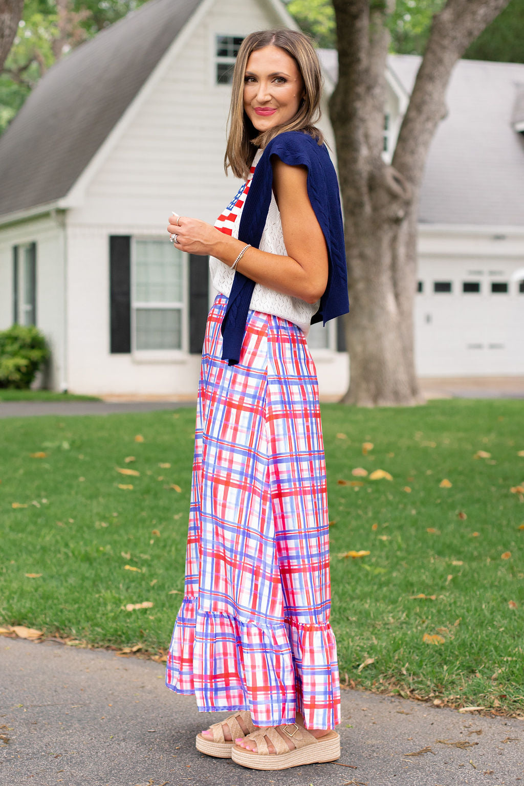 SSYS Daisy One Tier Satin Maxi Skirt In Heritage Plaid