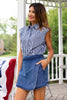 SSYS Juliette Navy Gingham Poplin Cap Sleeve Button Down Top