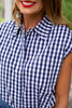 SSYS Juliette Navy Gingham Poplin Cap Sleeve Button Down Top